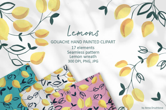 Download Lemons Gouache Hand Painted Clipart - Hand painted clipart Collection