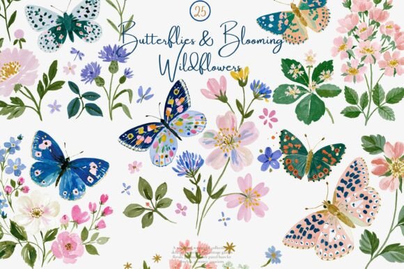 Download Watercolor Butterfly Wildflower Clipart - Wildflower clipart Collection