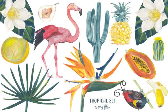 Download Tropical Hand Painted Clipart Gouache - Hand painted clipart Collection