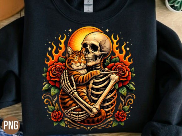 Download Skeleton Hugging Cat Gothic Floral PNG - Gothic floral png Collection